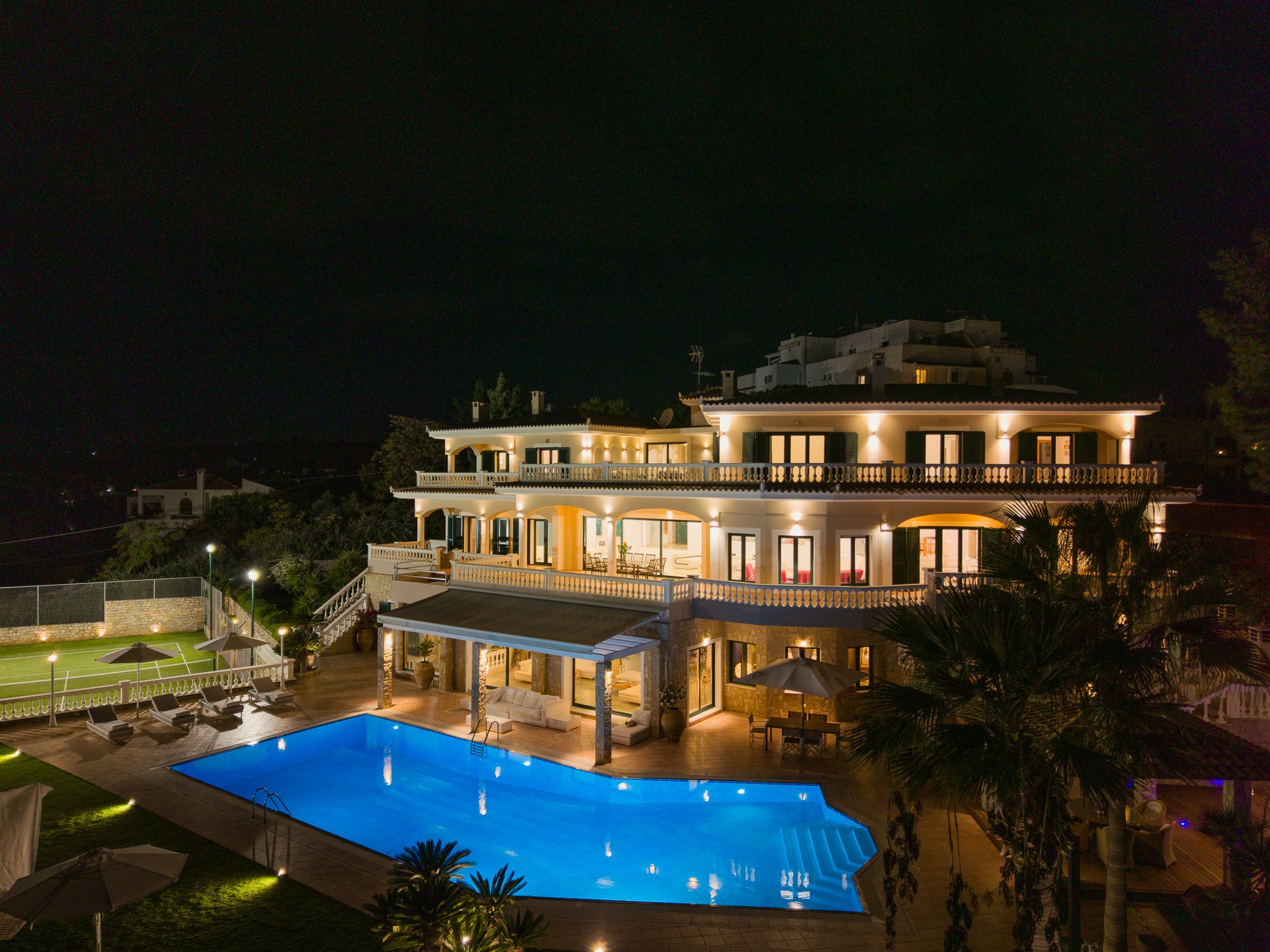 Villa Rafaella, night exterior, wider angle