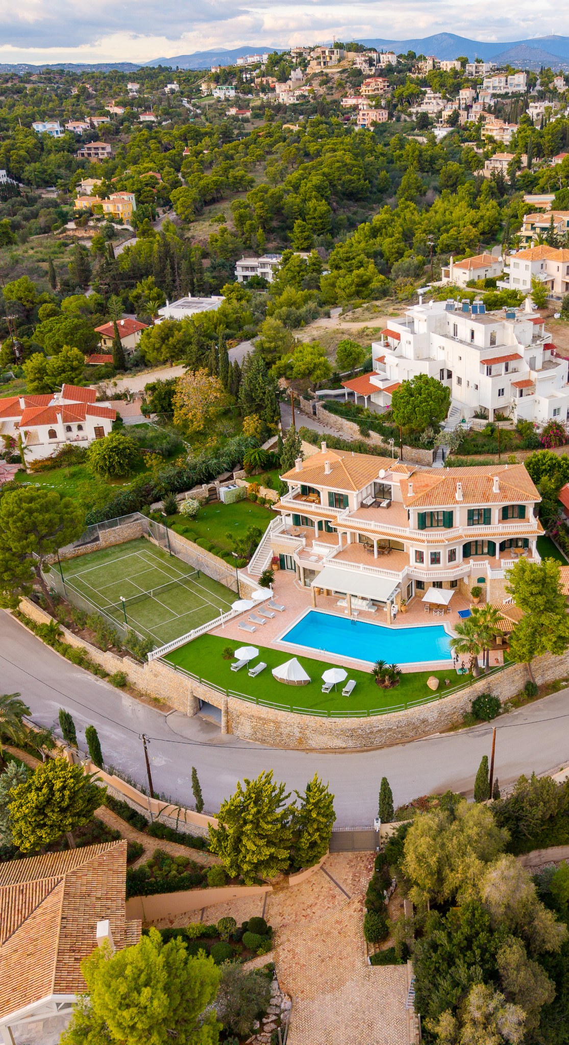 Villa Rafaella, vertical aerial view of the estate