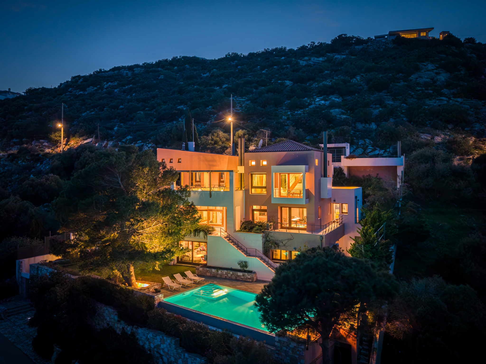 Villa Selene, hillside residence above the coast in Marathon